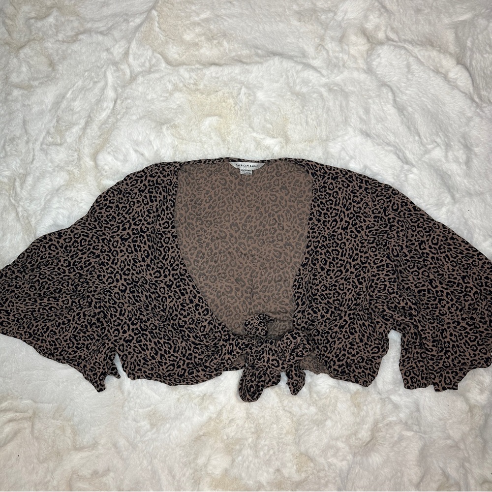 American eagle flowy cheetah print tie front top
